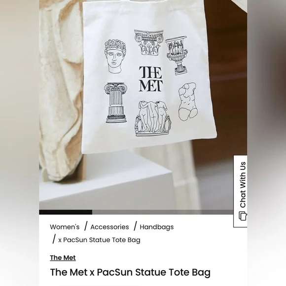 The Met X PacSun White Tote Bag with Black Graphic - Picture 4 of 4